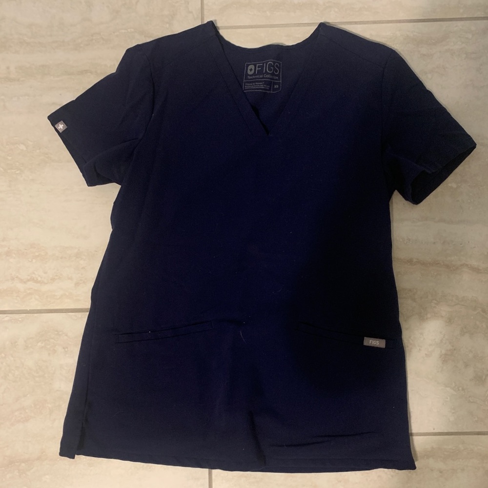 Figs three pocket navy top